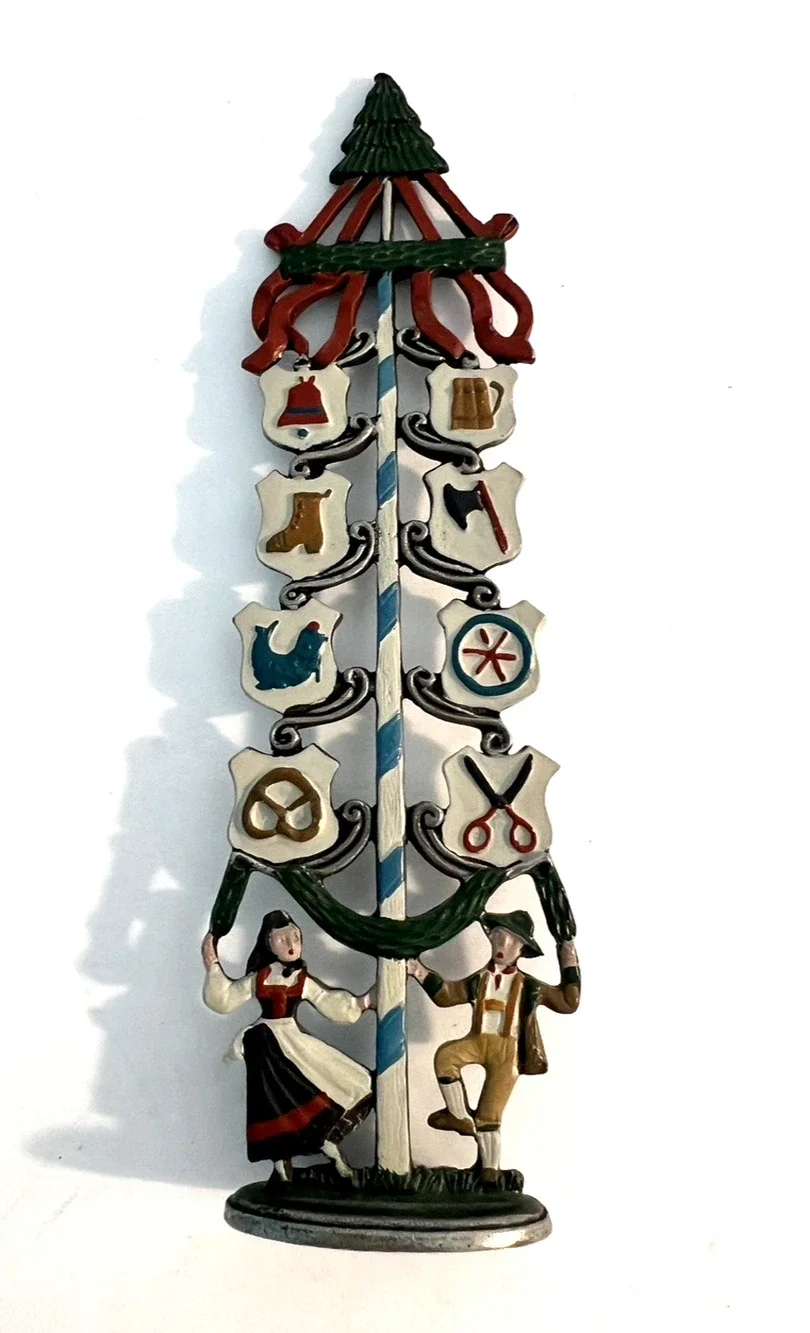 KUHN ZINN German Pewter Maypole Christmas Enamel Hand Painted Ornament Figurine